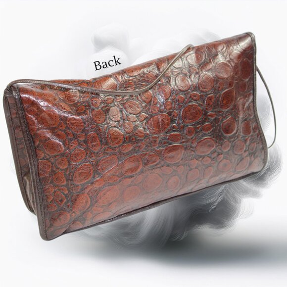 Carlos Falchi Vintage Two Tone Brown Leather Croc Embossed Convertible Shoulder - Picture 4 of 9
